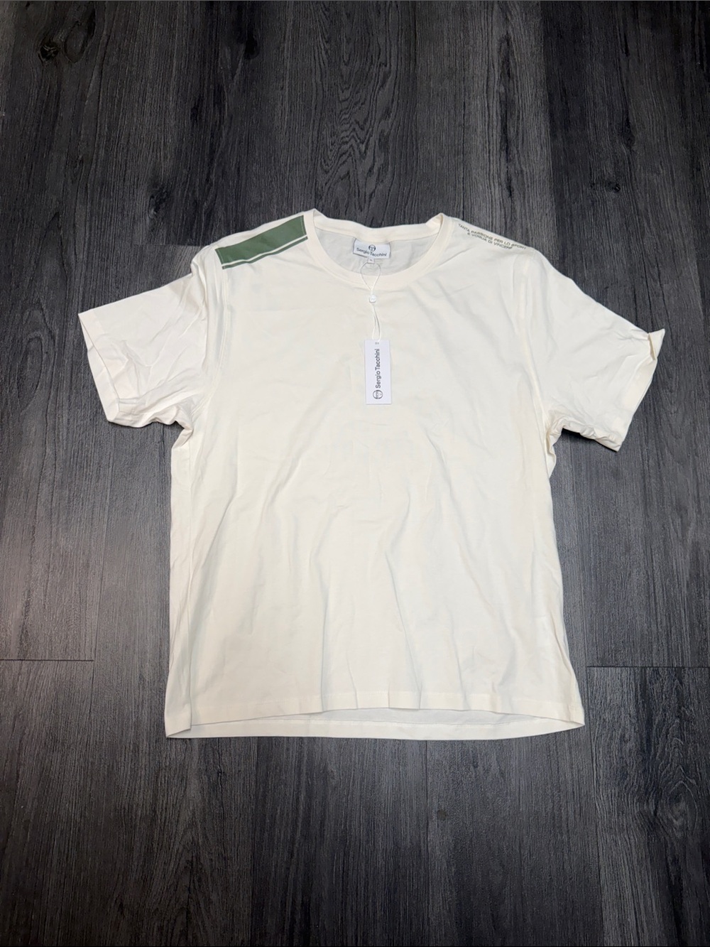 Sergio Tacchini Cream Short Sleeve Tee with Green Shoulder Panel